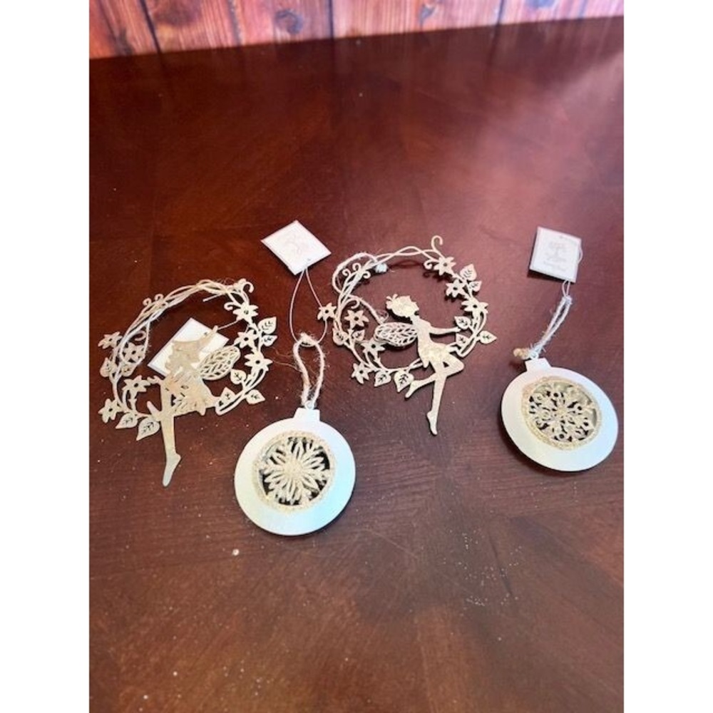 Set Of 4 Metal Fairy & Snowflake Ornaments With Glitter Accents christmas decor